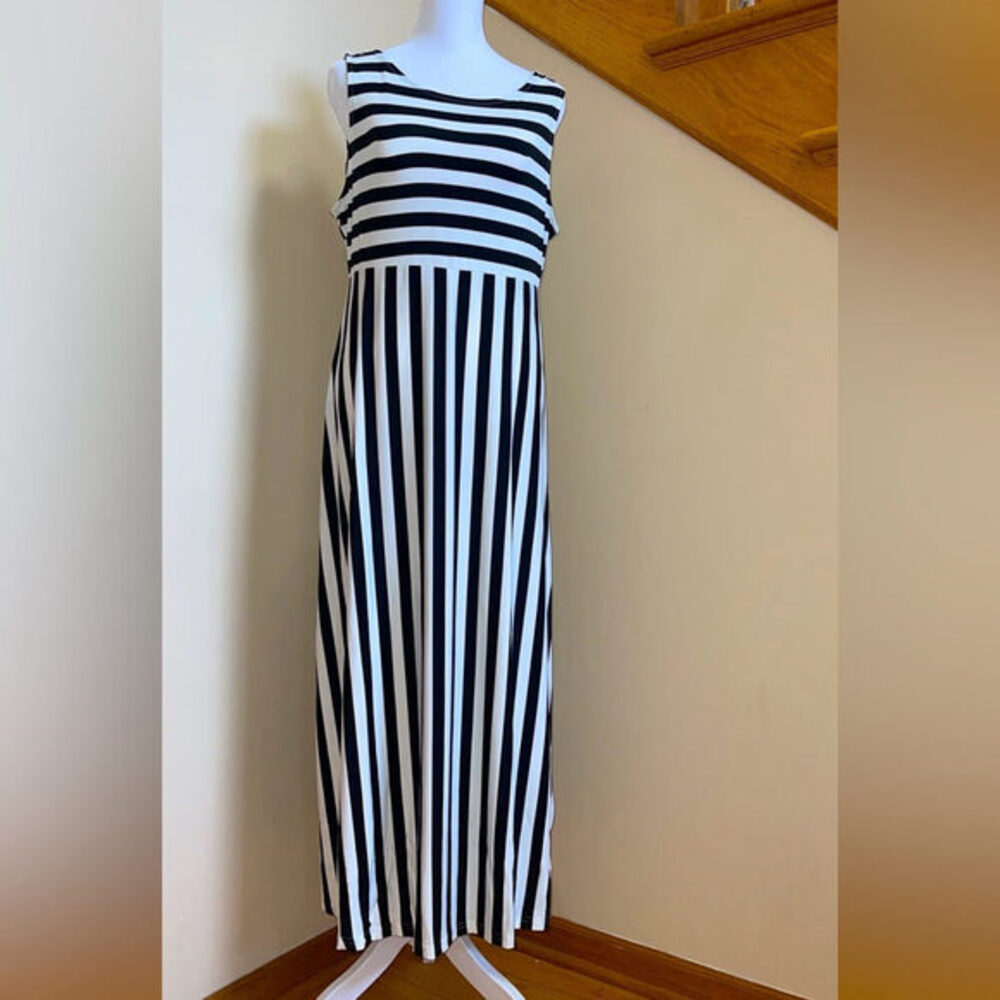 Women’s Casual High Waist Line Maxi Striped Summer Dress Sz S, M, L, XXL MEANEOR